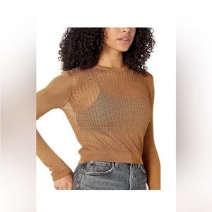 Free People H20 Crew Neck Sheer Long Sleeve Pullover Raw Garnet Small Brown NWT